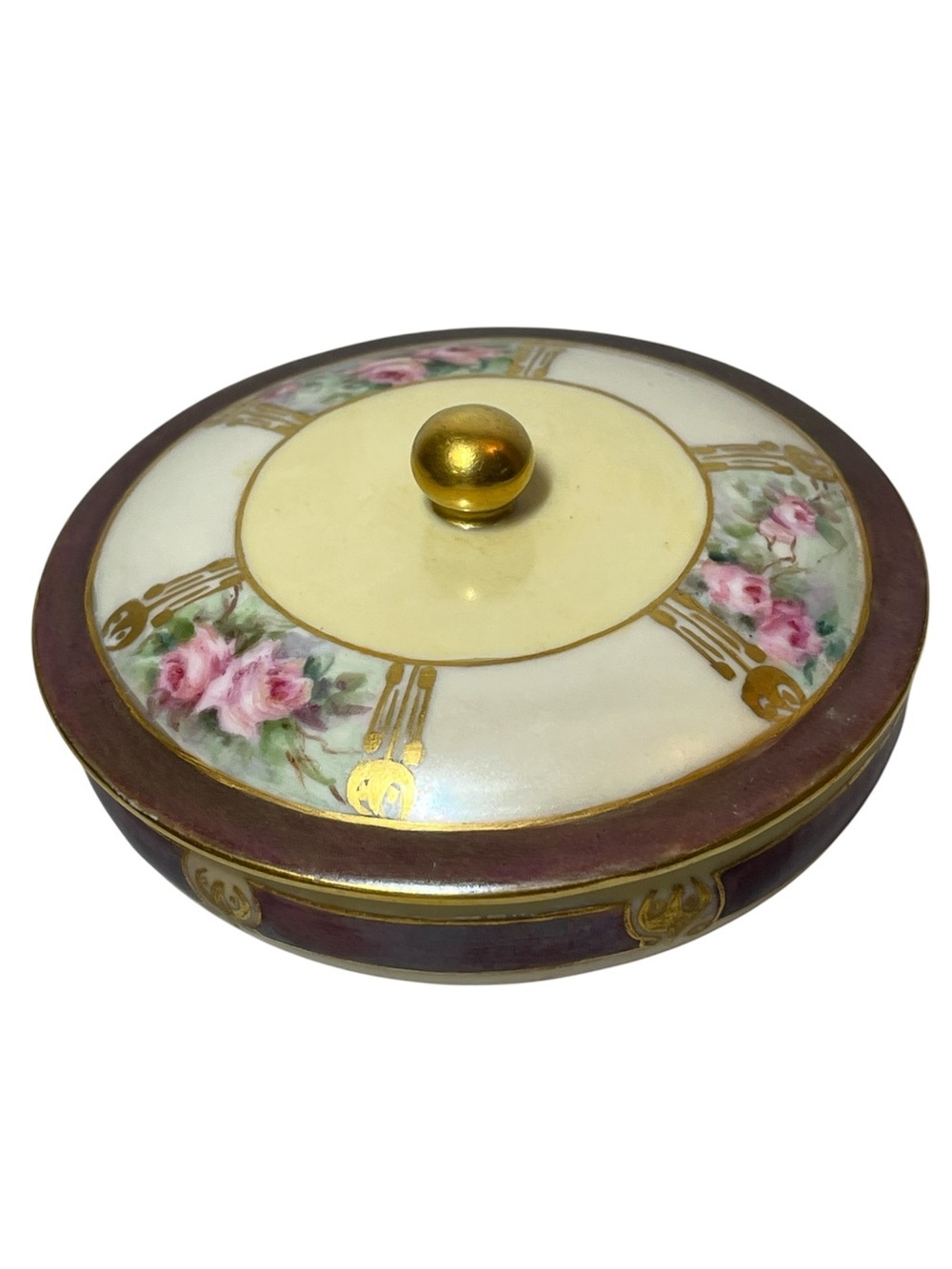 MZ Austria Vintage Porcelain Floral Footed Trinket Box Gilded Knob
Like new